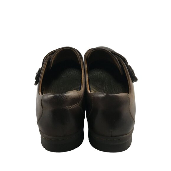B.O.C BORN BROWN LEATHER ADJUSTABLE STRAP BUTTON SLIP ON COMFORT CLOGS WOMENS SI - Picture 4 of 8